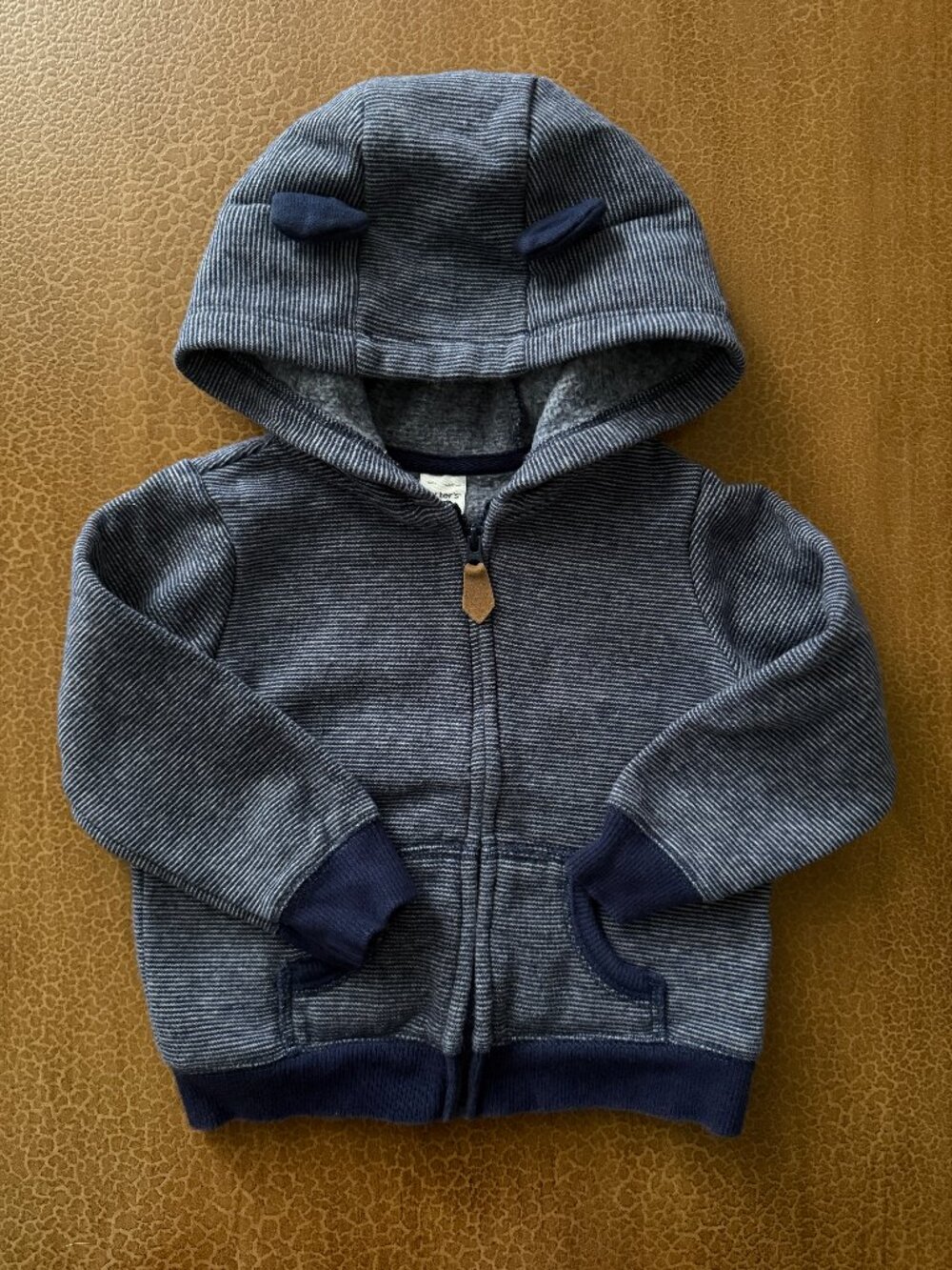 Blue & Grey Striped Jacket with Bear Ears - Size 18M